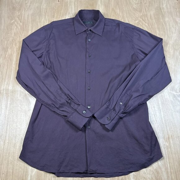 Prada Men's Dress Shirt Long Sleeve Cotton Blend Button Up Burgundy Size 39 15.5 - Picture 1 of 5